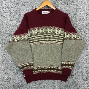 Vtg Antartex Sweater Mens XL Gray Red 100% Wool Fair Isle Crewneck Winter Knit